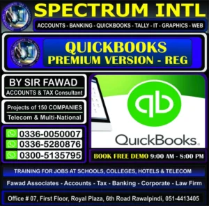 QuickBooks Course, Tally ERP/Tally Prime Course in Rawalpindi Islamabad at Spectrum Institute of Technology 6th Road Rawalpindi, Office #7, 1st Floor Royal Plaza 6th Road Rawalpindi 03360050007, 03365280876