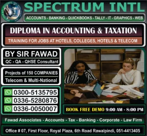 Diploma in Accounting Course, Customer Relations Courses, Tally ERP/Tally Prime Course in Rawalpindi Islamabad at Spectrum Institute of Technology 6th Road Rawalpindi, Office #7, 1st Floor Royal Plaza 6th Road Rawalpindi 03360050007, 03365280876