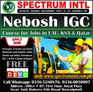 OHA Course, IOSH Course, Nebosh Course, Food Hygiene Course, First Aid Course, HSE Course, NEBOSH Course, IOSH Course, HSE Course, DIT Course in Rawalpindi Islamabad at Spectrum Institute of Technology 6th Road Rawalpindi, Office #7, 1st Floor Royal Plaza 6th Road Rawalpindi 03360050007, 03365280876